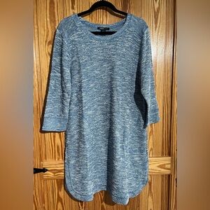 Robert Louis Blue Heathered Stretch Knit Tunic Shirt Dress with Pockets